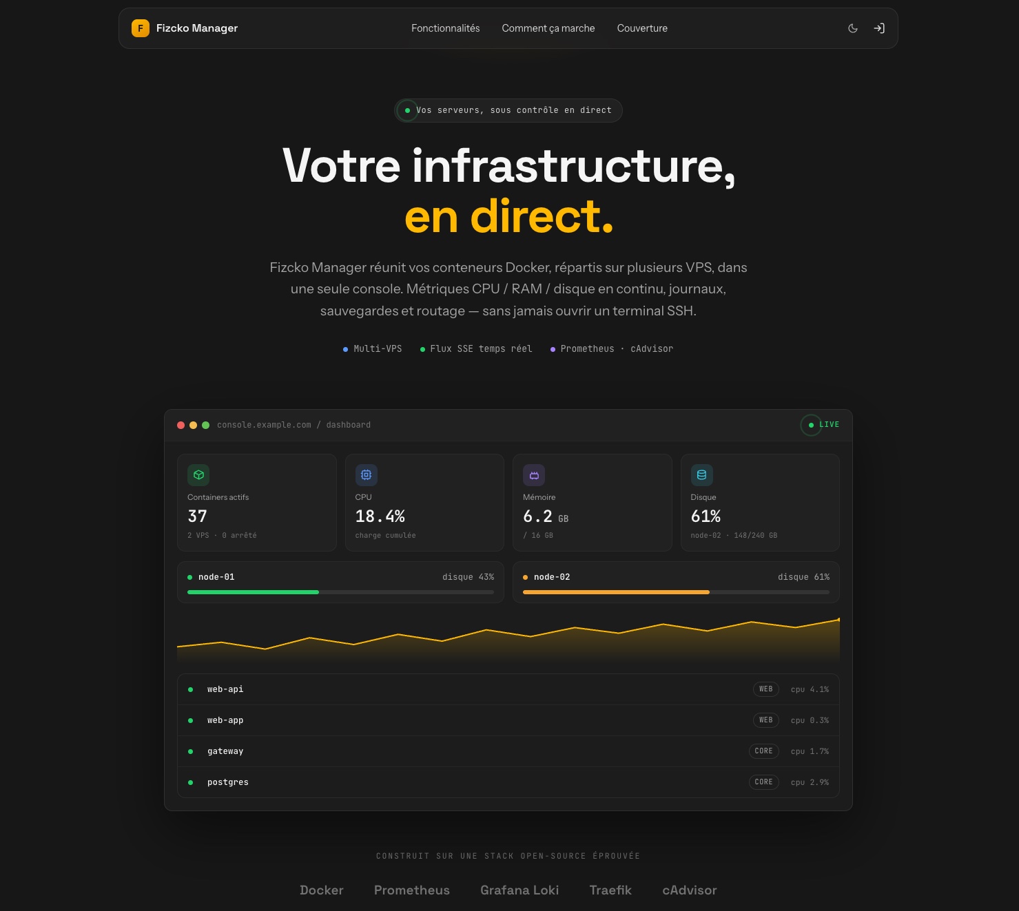 Console de supervision d'infrastructure multi-serveurs en temps réel