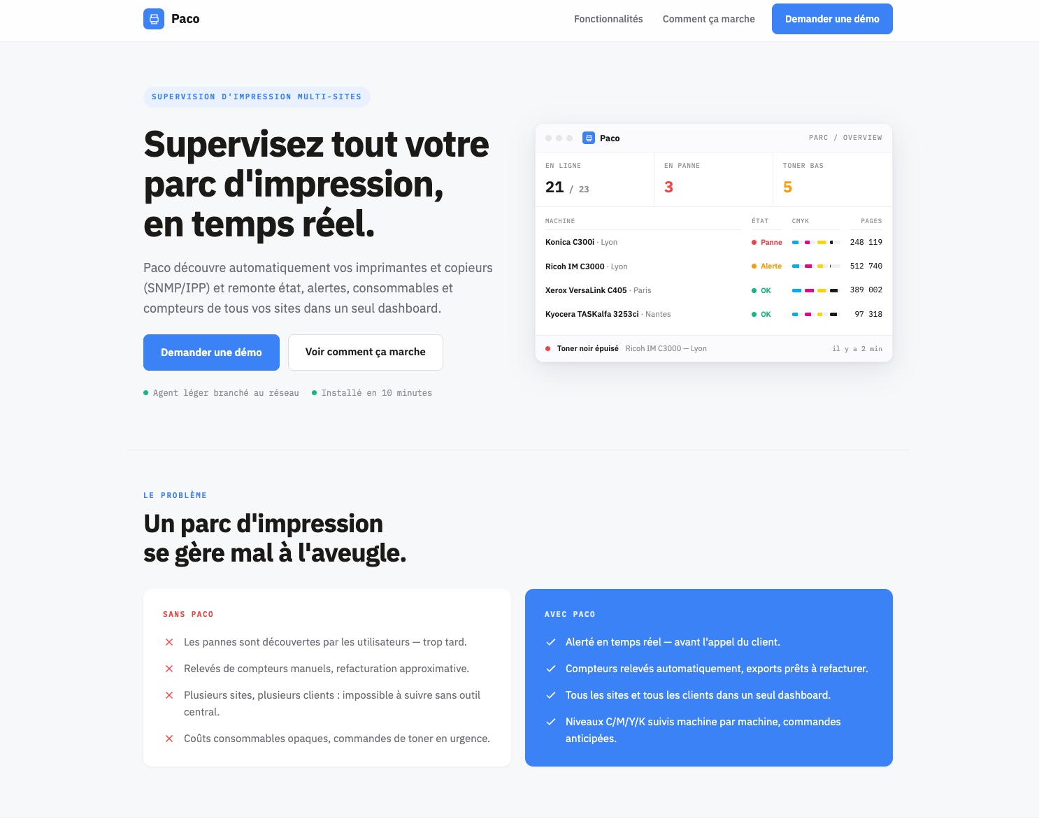 Plateforme SaaS de supervision de parc d'impression multi-sites